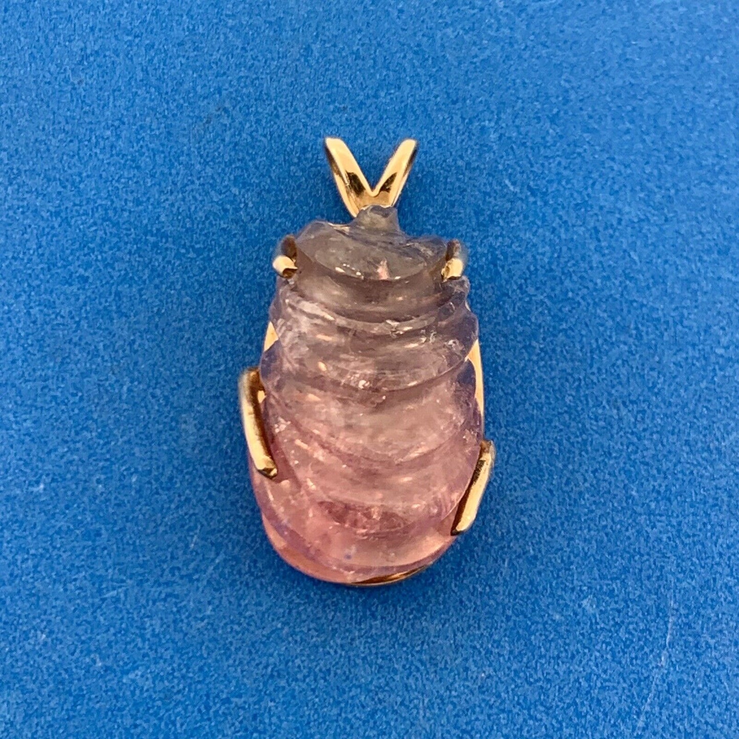 Artisan 14K Yellow Gold Carved Pink Tourmaline Self Love Chakra Amulet Pendant