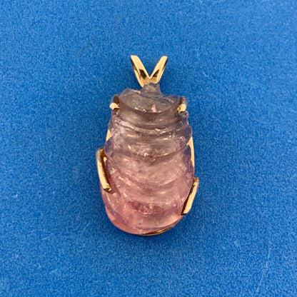 Artisan 14K Yellow Gold Carved Pink Tourmaline Self Love Chakra Amulet Pendant