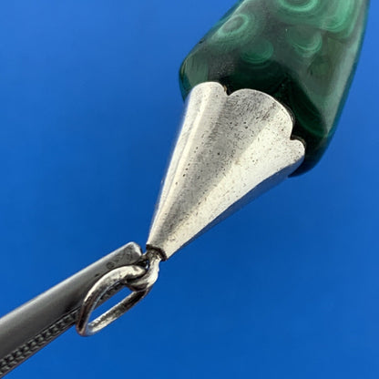 Stunning Sterling Silver 925 Cabochon Green Malachite Talismans  Dangle Pendant