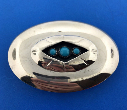 Silver Tone Native American Inspired Turquoise Concho Belt Buckle Artisan Signed