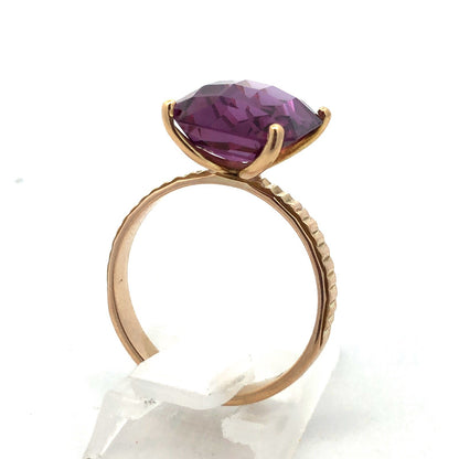Designer Taxco 14K Yellow Gold Cushion Cut Purple Sapphire Solitaire Ring