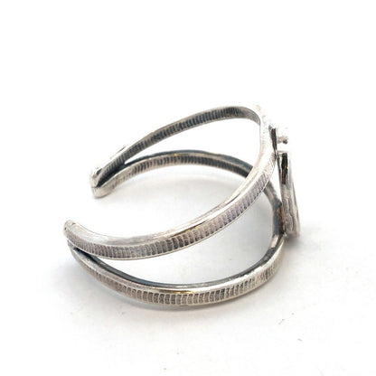 Designer 925 Sterling Silver Heron Crane Bird Sun Oval Open Cuff Bracelet