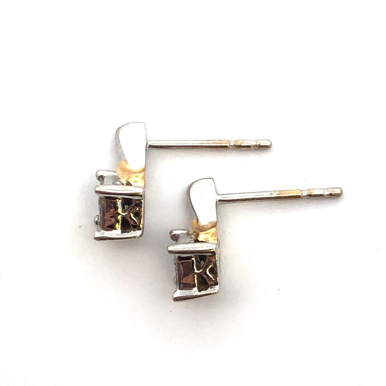 Designer 14K White & Yellow Gold 0.13ct Princess Diamond Stud Earrings