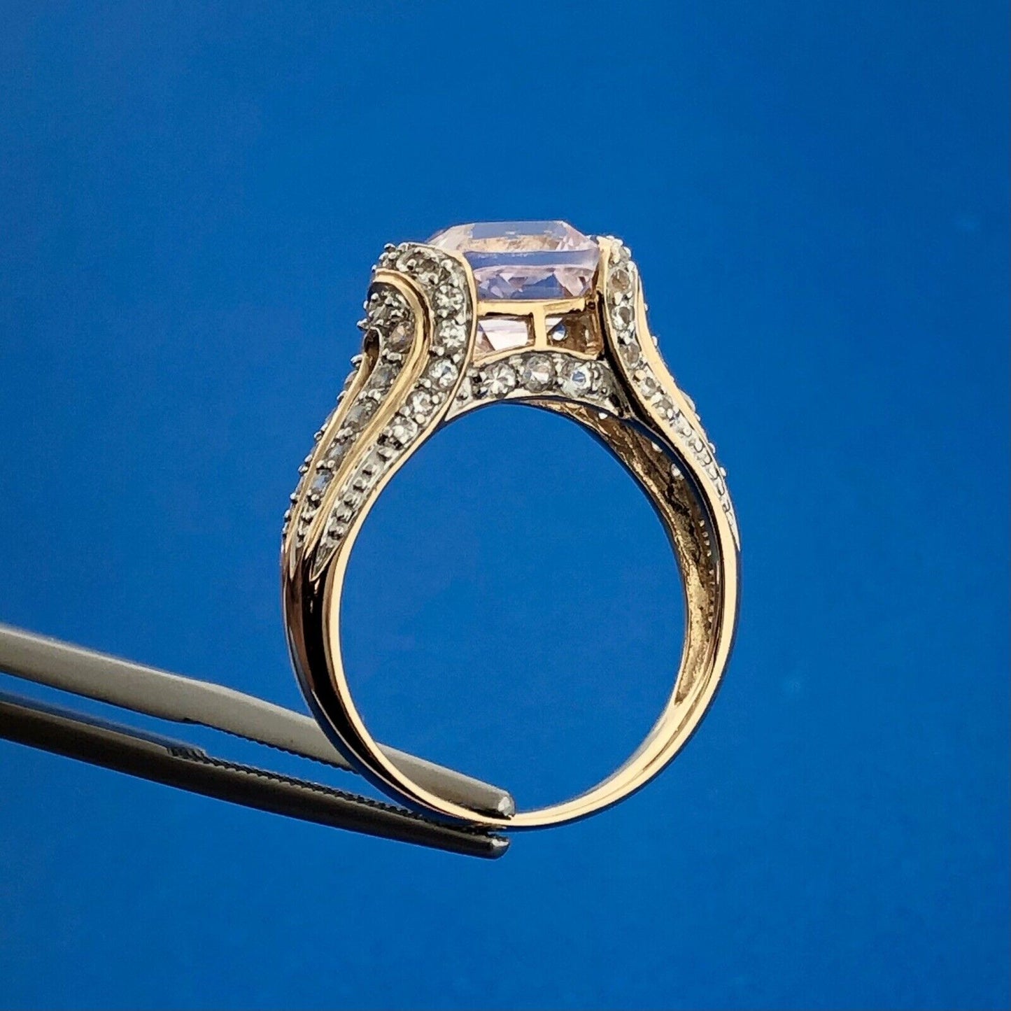 Designer MEDA 14K Yellow White Gold Morganite Diamond Accented Statement Ring