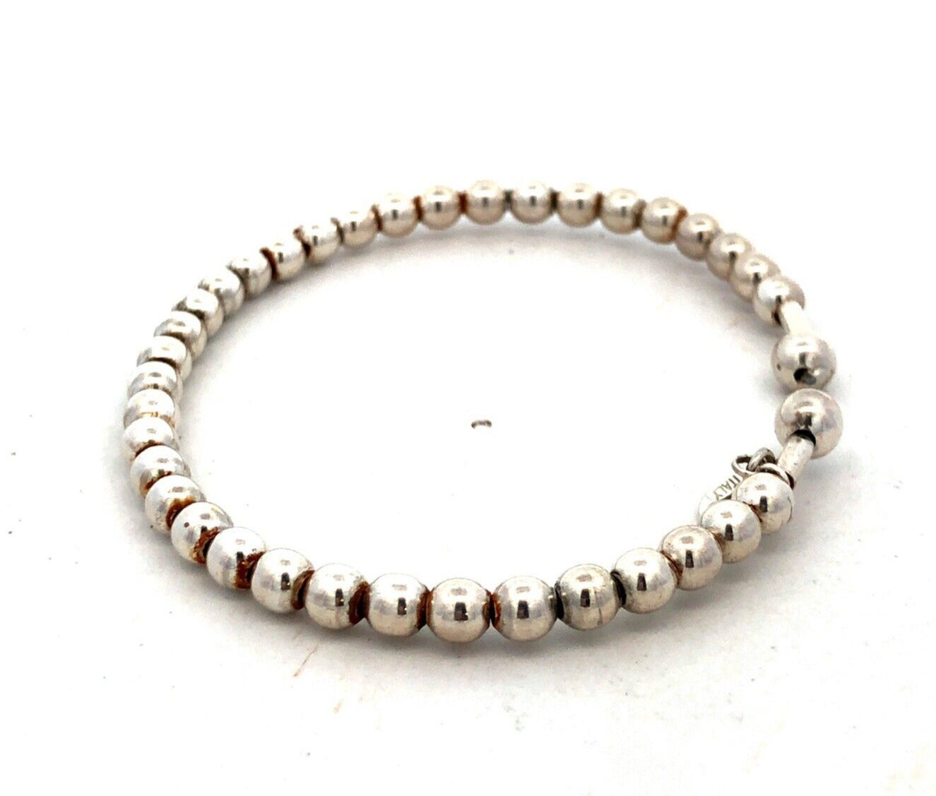 Estate Italy 925 Sterling Silver Beaded Stackable Oval Open Cuff Bracelet