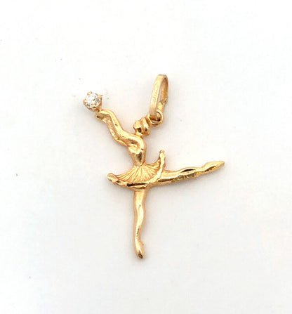 Designer JCM 14K Yellow Gold Cubic Zirconia Dancing Ballerina Pendant