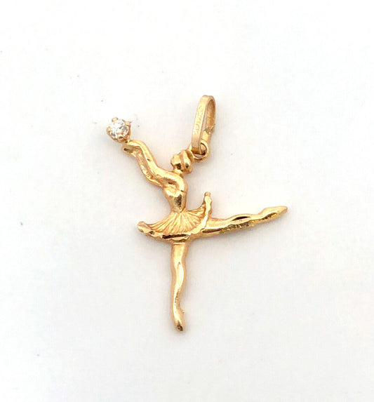 Designer JCM 14K Yellow Gold Cubic Zirconia Dancing Ballerina Pendant