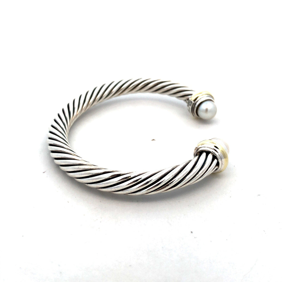 925 Sterling Silver David Yurman 14K Gold Pearl Classic Cable Cuff Bracelet