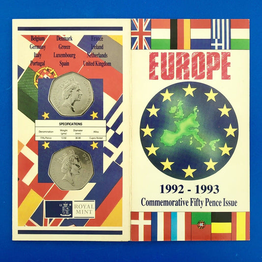 1992 1993 COMMEMORATIVE FIFTY PENCE ISSUE  EUROPE IN ORIGINAL SEALED CASE