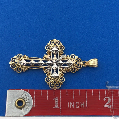 Gorgeous 14k Yellow Gold Openwork Filigree Religious Faith Cross Dangle Pendant