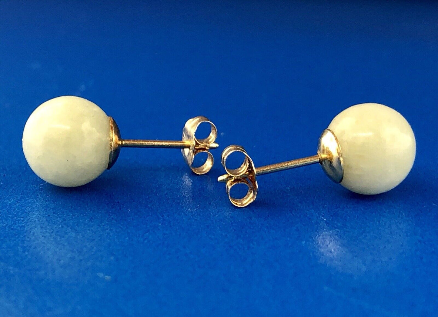 Designer 14K Yellow Gold Jade Jadeite Bead Ball Stud Earrings