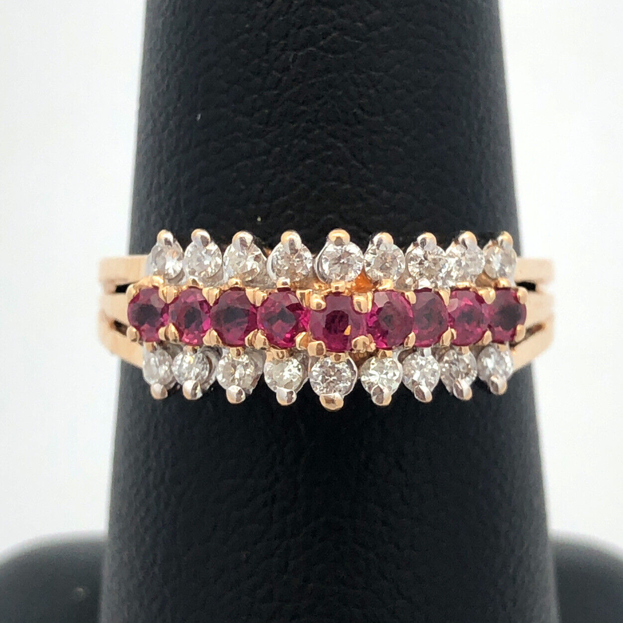 Designer 14K Yellow Gold Ruby Diamond Accented Empire Style Cocktail Ring