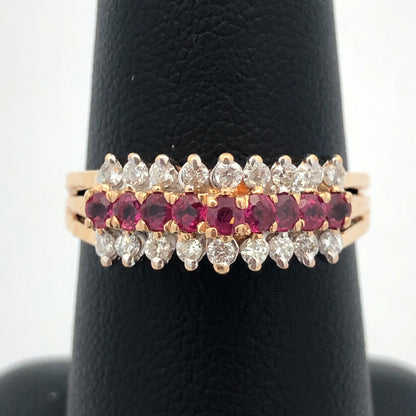 Designer 14K Yellow Gold Ruby Diamond Accented Empire Style Cocktail Ring