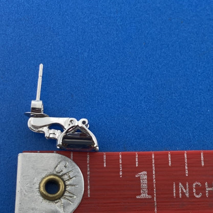 Designer 10K White Gold Rectangle Smoky Quartz Diamond Accented Stud Earrings