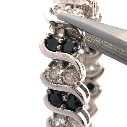 Designer ADI 925 Sterling Silver Black White Cubic Zirconia Tennis Bracelet