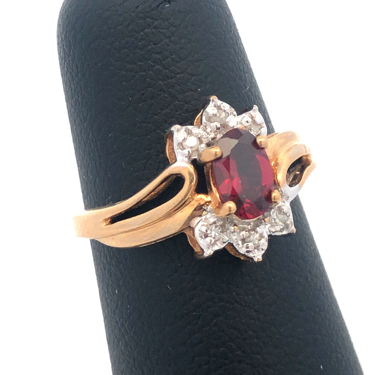 Designer 10K Yellow Gold Garnet Oval Diamond Accented January Anniversary Ring