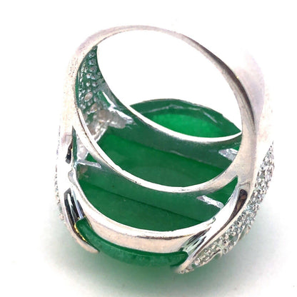 Designer SX 925 Sterling Silver Oval Chrysoprase Cubic Zirconia Statement Ring