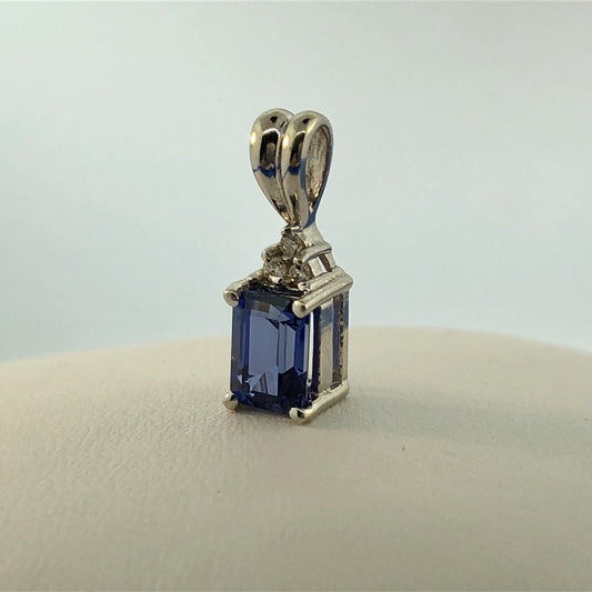 Designer 14K White Gold Sapphire Diamond September Sweetheart Occasion Pendant