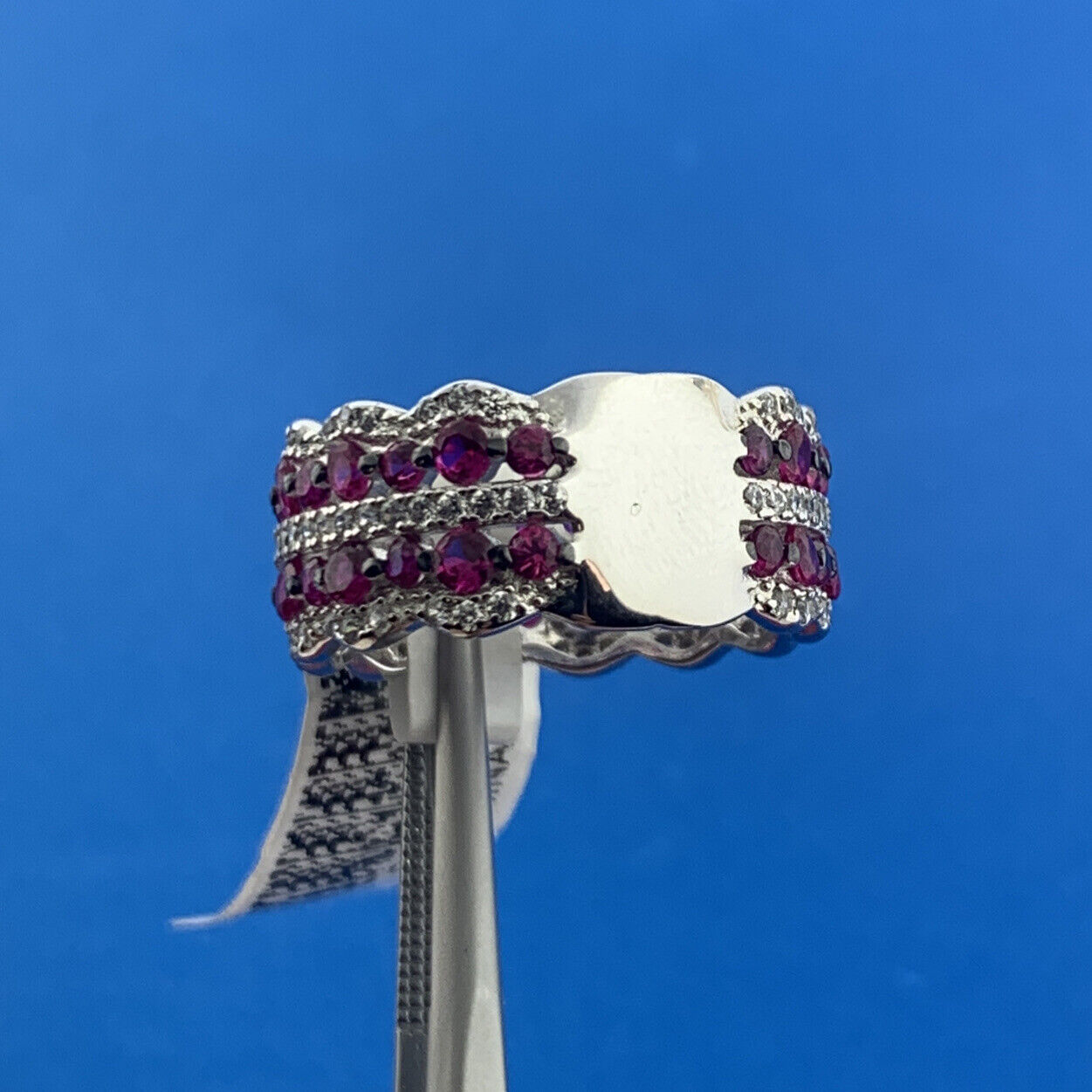 Designer Fuzion Creations Sterling Silver 925 Red Spinel CZ Accent Ring Size 7