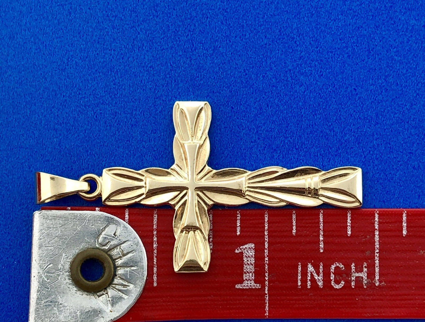 14K Yellow Gold Polished Textured Cross Religious Communion Statement Pendant