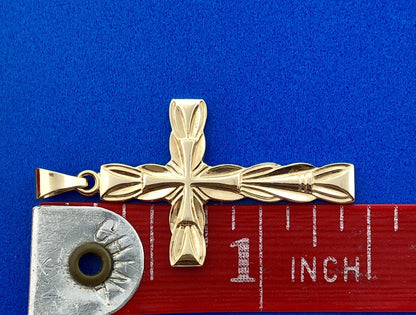 14K Yellow Gold Polished Textured Cross Religious Communion Statement Pendant