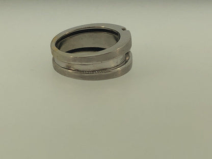 14K White Gold Diamond Burnished/Polished Unisex Modernist Tension Wedding Ring
