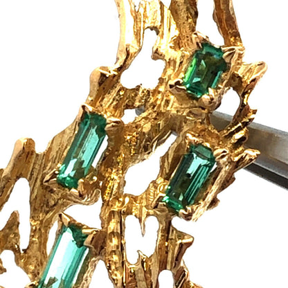 Designer 14K Yellow Gold Emerald Cut Green Tourmaline Flame Pendant