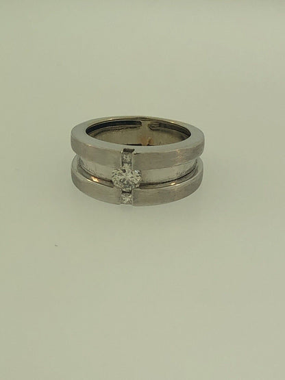 14K White Gold Diamond Burnished/Polished Unisex Modernist Tension Wedding Ring
