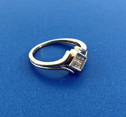Modernist 14K White Gold Diamond Tension Set Princess Engagement Promise Ring