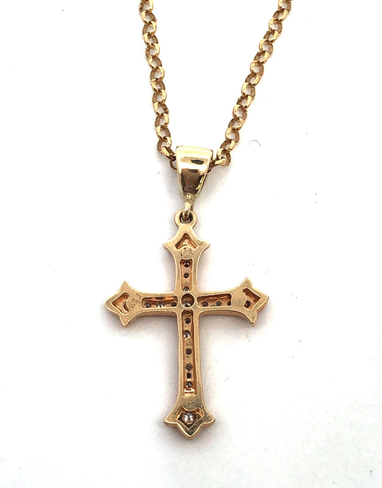 Designer KGJ 14K Yellow Gold Round Diamond Cross Pendant Chain Necklace