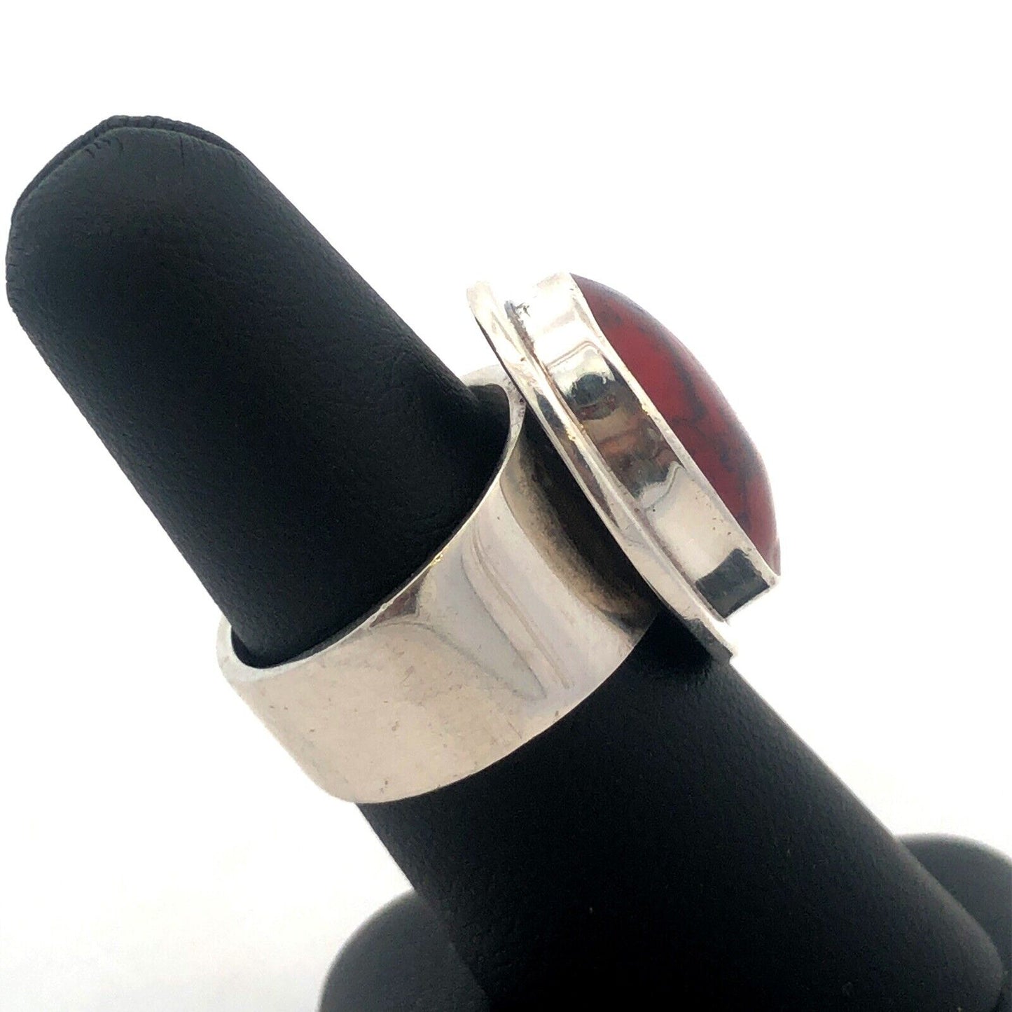 Designer ATI Mexico Sterling Silver Brecciated Jasper Cabochon Statement Ring