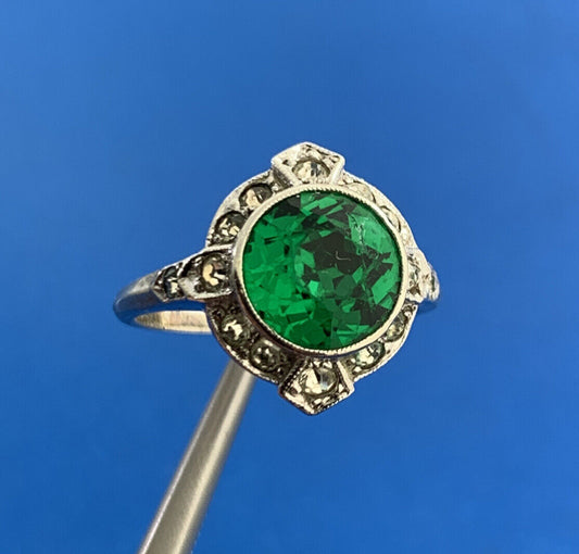 Designer 925 Sterling Silver Green Cubic Zirconia White CZ Halo Cocktail Ring