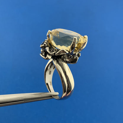 Artisan 925 Sterling Silver Oval Citrine Blue Sapphire 2 Tone Statement Bypass R
