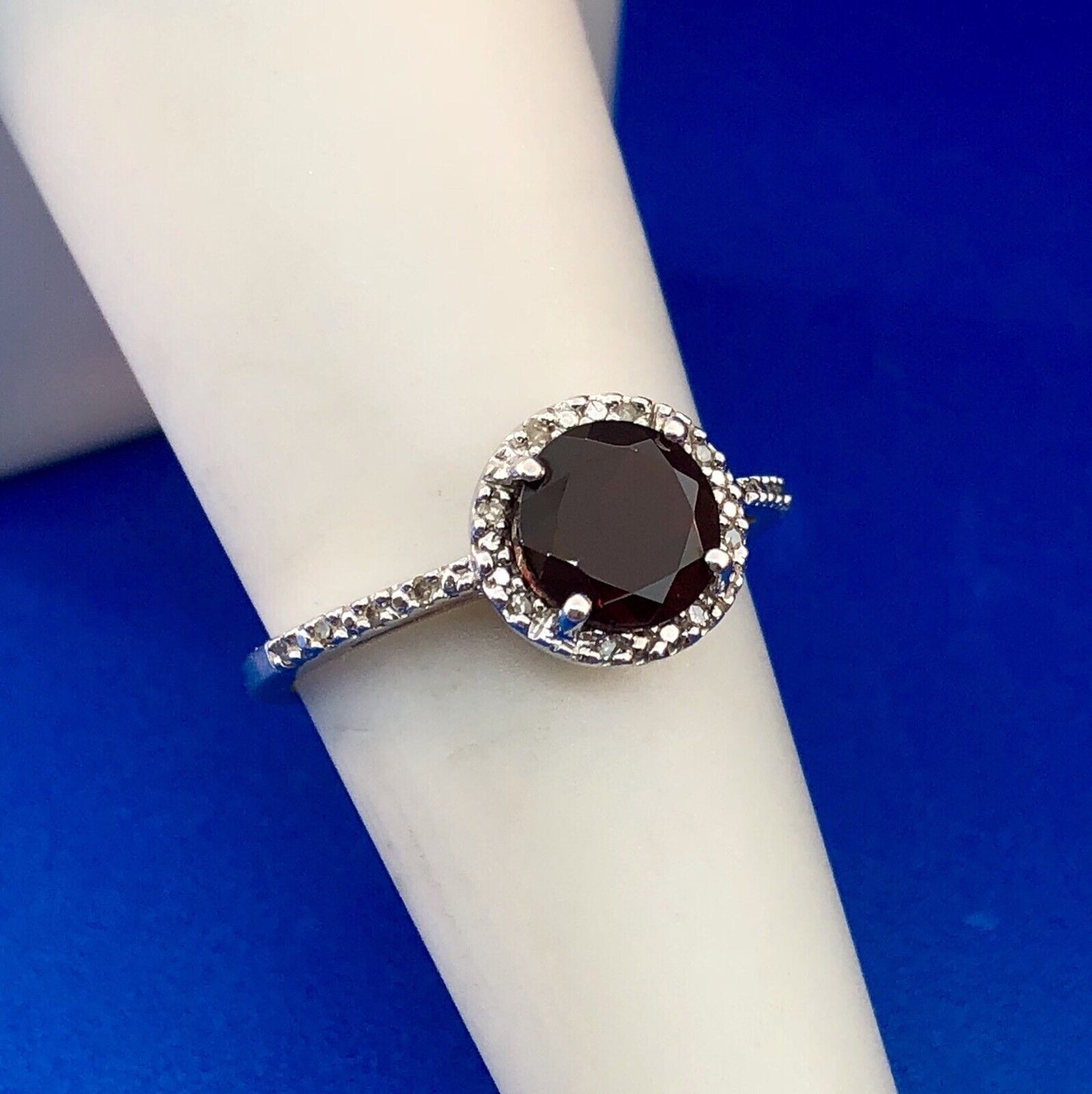 Designer 925 Sterling Silver Garnet Solitaire Diamond Halo January Occasion Ring