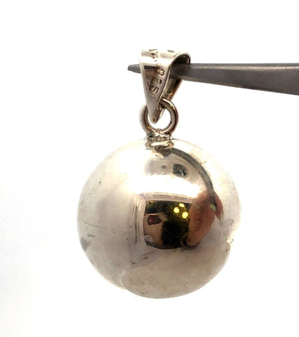 Taxco Mexico 925 Sterling Silver Round Ball Bell Jingle Chime Pendant