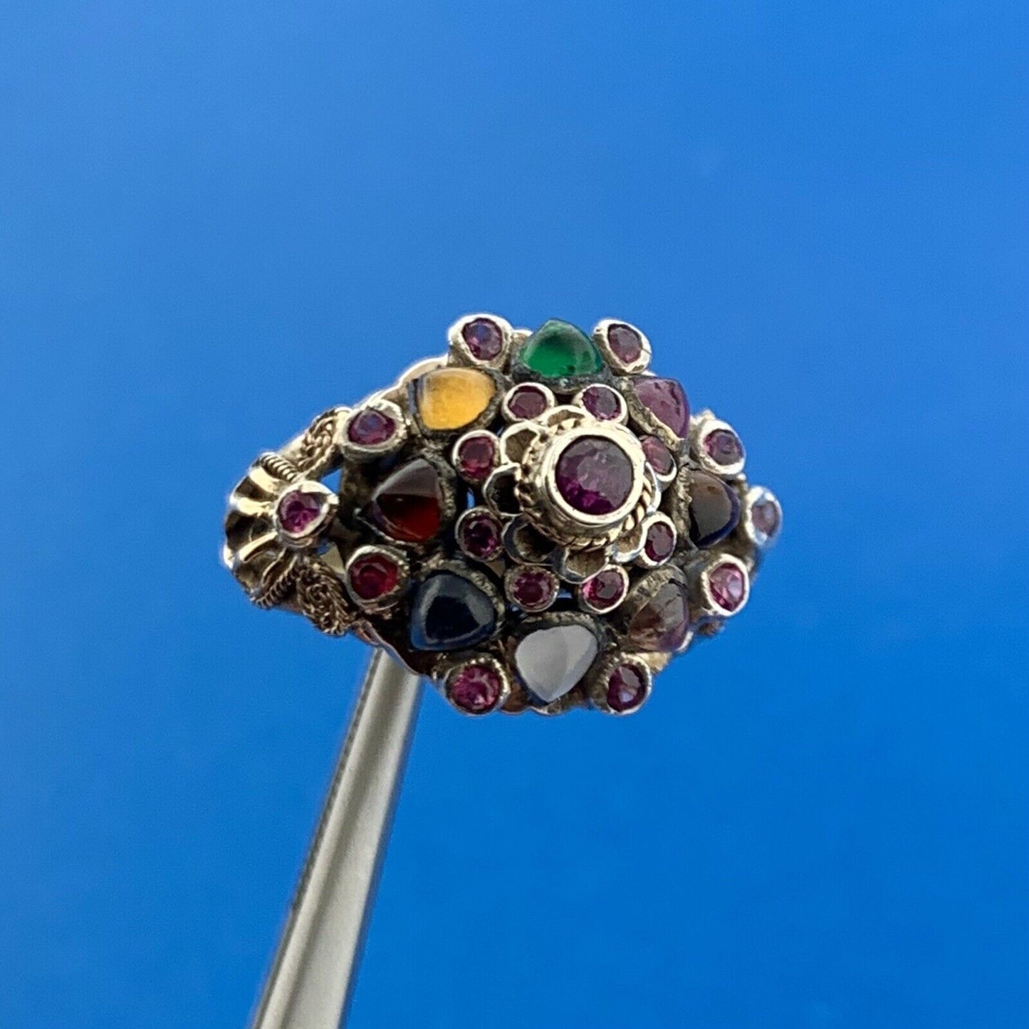 Gorgeous 14k Yellow Gold Round Ruby Multi-Stone Towering Cluster Ring Size 7.5