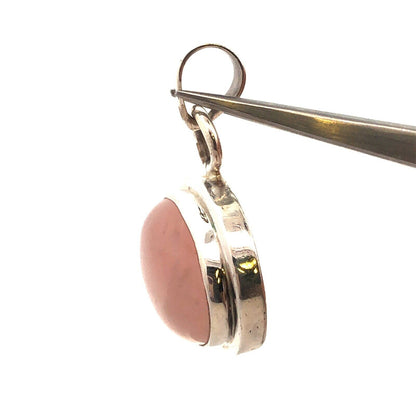 Vintage 925 Sterling Silver Oval Rose Quartz Cabochon Statement Pendant