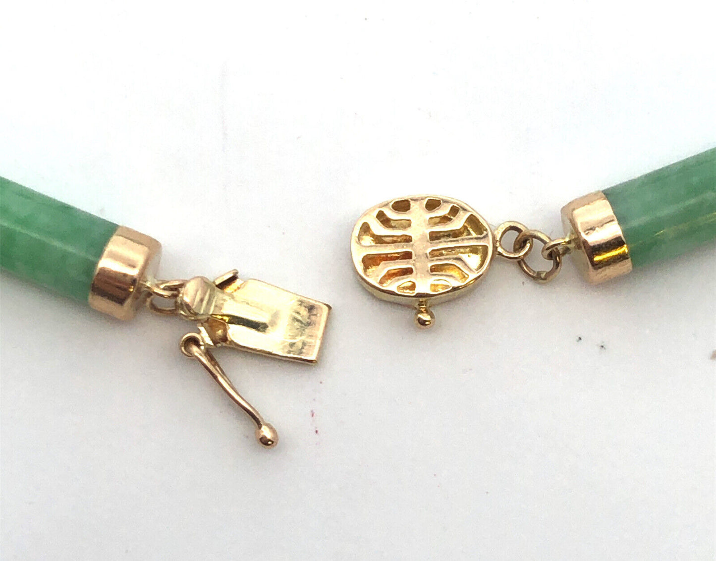 Estate 14K Yellow Gold Green Jade Bar Link Station Bracelet