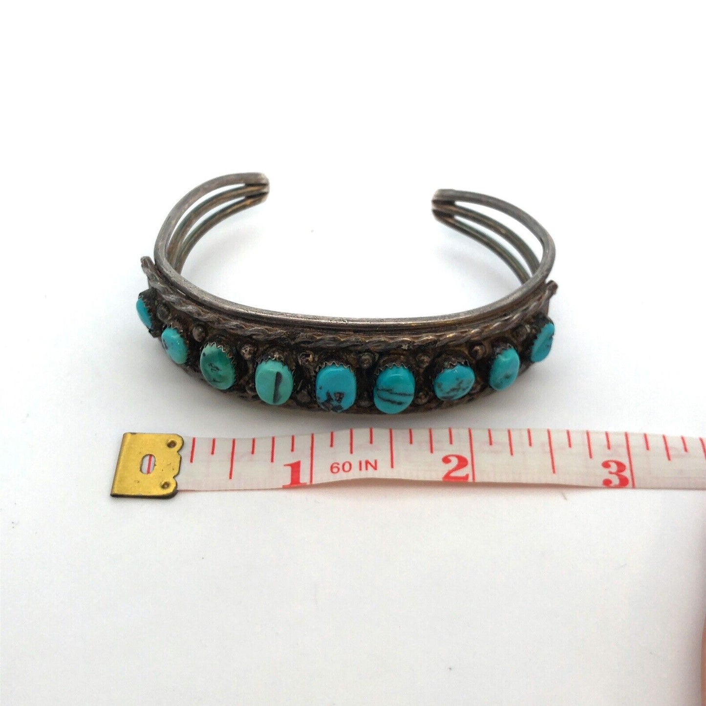 Vintage Native American 925 Sterling Silver Oval Turquoise Open Cuff Bracelet