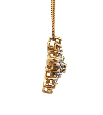 Designer AOL 14K Yellow Gold Baguette Diamond Cluster Snowflake Pendant Necklace