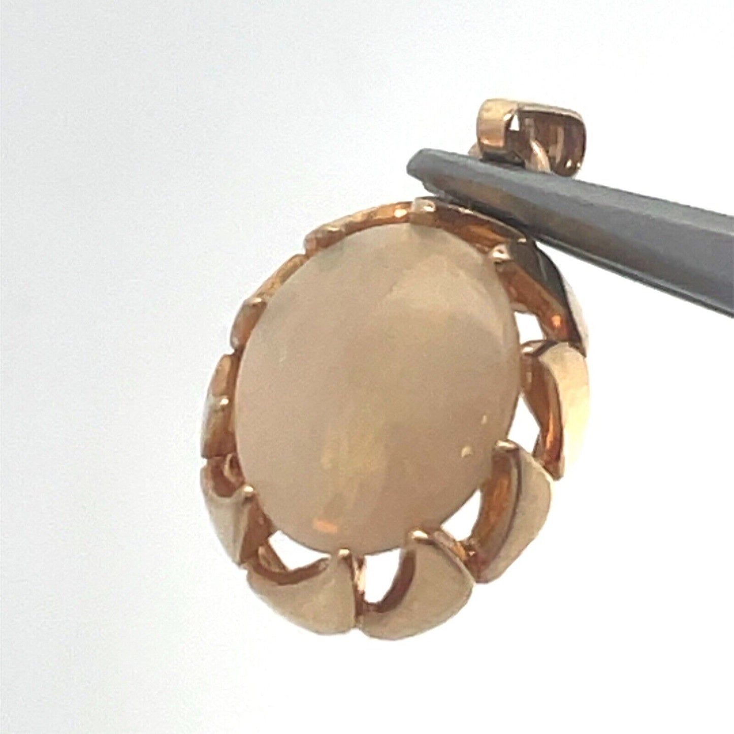 Designer 14K Yellow Gold Oval Opal October Anniversary Pendant