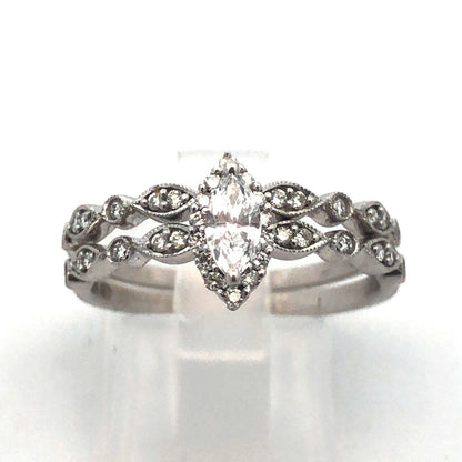 Designer SBT 14K White Gold Marquise Diamond Solitaire Accents 2 Ring Bridal Set