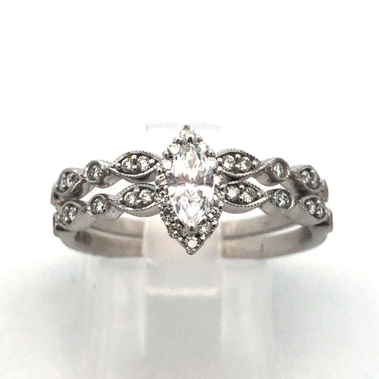 Designer SBT 14K White Gold Marquise Diamond Solitaire Accents 2 Ring Bridal Set