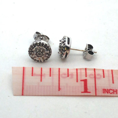 Designer UD 925 Sterling Silver Round Diamond Textured Stud Earrings