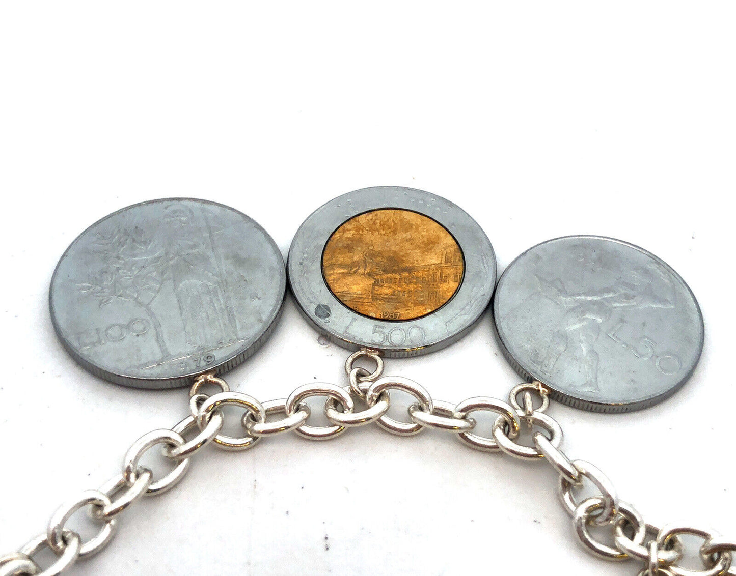 Designer Milor Italy 925 Sterling Silver Italian Coin Currency Charm Bracel
