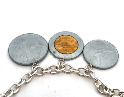 Designer Milor Italy 925 Sterling Silver Italian Coin Currency Charm Bracel
