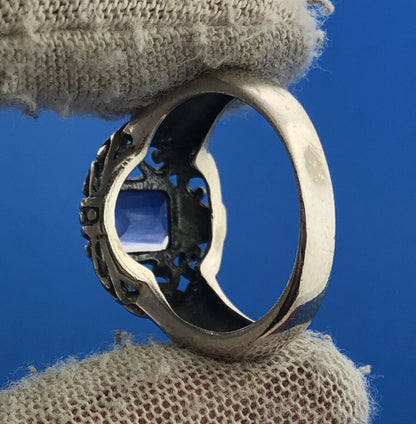 Vintage FAS 925 Sterling Silver Amethyst Open Scroll February Anniversary Ring