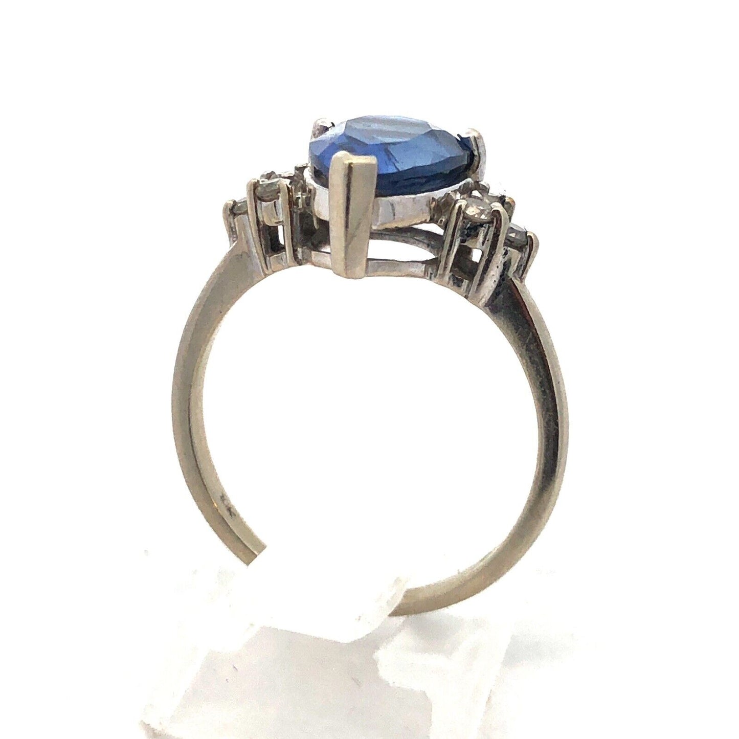 10K White Gold Blue Sapphire Diamond Engagement Anniversary Cocktail Ring