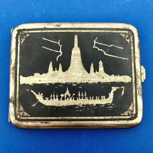 Hill B'ham 925 Sterling Silver Damascene Cigarette Card Money Case Coty Wallet