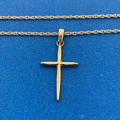 Designer 14K Yellow Gold Simplistic Modernist Cross Religious Necklace